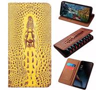 PHOPEER Étui en cuir pour Redmi 13C 5G (6,7"), étui à rabat en cuir véritable de style crocodile, avec [fente pour carte] coque de protection pour Xiaomi Redmi 13C 5G (jaune)