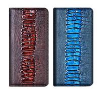 PHOPEER Pour OnePlus 8T Plus 5G Étui en cuir 6,55 pouces, étui à rabat en cuir d'autruche véritable, avec [emplacements pour cartes] coque pour OnePlus 8T + (café)