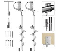 Phopich Lot de 2 ancrages au sol polyvalents à visser, 40,6 cm, piquets de trampoline robustes avec supports, clé en T et adaptateur pour perceuse, kit d'ancrage de terre pour mobil-home, trampoline