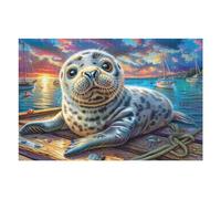 Phoque au Repos 1000 Pièces Puzzle Expert Confirmé en Carton Anti-Déchirure Rivage, Rocher et Surf Très Difficile Haute Difficulté Motif Complexe Idée Cadeau Anniversaire Premium 1000 PCS