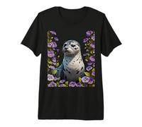 Phoque commun mammifère côtier entouré de Fleurs d'alto T-Shirt Haut de Gamme