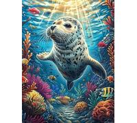 Phoque Corail océan 1000 Pièces Puzzle Collectionneur en Carton Haute Densité Épais Haute Difficulté Décoration Murale Oeuvre d'art Cadeau Noël Premium 1000 PCS