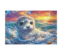 Phoque dans Les Vagues 1000 Pieces Casse-tête Amateur d'art en Carton Haute Densité Vague, éclaboussures et océan Difficile Niveau Expert Décoration Murale Salon Cadeau Fête des Mères 1000 PCS