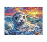 Phoque dans Les Vagues 500 Pièces Puzzle Adolescent en Carton Anti-Déchirure Vague, éclaboussures et océan Difficulté Moyenne Activité Éducative Passe-Temps Petit Prix Pas Cher Premium 500 PCS