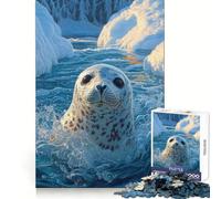 Phoque Joueur dans Les eaux glacées de l'Arctique Superbe Puzzle d'art Animalier de 1000 pièces pour Adultes, Stimulant cérébral et Anti-Stress, décoration Murale aux Bords précis (50x75cm)