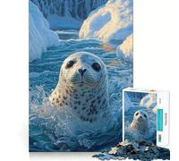 Phoque Joueur dans Les eaux glacées de l'Arctique Superbe Puzzle de 1000 pièces représentant Un Animal Sauvage idéal pour Les Adultes Améliore la mémoire et soulage l'anxiété Décoration Murale