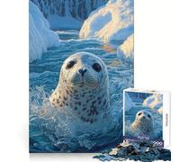 Phoque Joueur dans Les eaux glacées de l'Arctique Superbe Puzzle de 1000 pièces représentant Un Animal Sauvage idéal pour Les Adultes Améliore la mémoire et soulage l'anxiété Décoration Murale