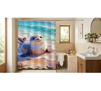 Phoque mignon sur la plage Rideau de Douche Imperméable avec Ourlet Lesté,rideau de Baignoire en Anti-Moisissure,120 x 180 cm,Comprend 8 Crochets,Décoration de Salle de Bain Moderne et Lavable