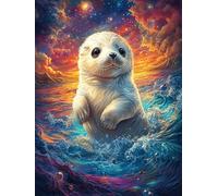 Phoque nageant dans l'océan 500 Pièces Puzzle Débutant en Carton Haute Densité Rêve Magique de Science-Fiction Facile Apprentissage Anti-Stress Passe-Temps Cadeau Fête des Mères Haute Qualité 500 PCS