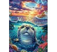 Phoque nageant dans un océan cosmique 500 Pièces Puzzle Pour Ado En Carton Anti-Déchirure Haute Densité Rêve magique de science-fiction Facile Débutant Jeu De Société Idée Cadeau Anniversaire Petit Pr