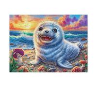 Phoque Qui s'amuse 500 Pièces Puzzle Collectionneur en Carton Haute Qualité Rivage, éclaboussures et Rocher Haute Difficulté Décoration Murale Oeuvre d'art Cadeau Noël Premium 500 PCS