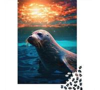 Phoque Soleil couchant 1000 Pièces Carton Recyclé Style Photo Nature Puzzle, Décompression Éducative, Cadeau Personnalisé & Loisirs Maison 38x26cm/1000pcs