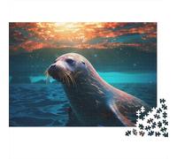 Phoque Soleil couchant Carton Recyclé 1000 Pièces Premium Style Photo Nature Puzzle, Décompression, Cadeau Personnalisé, Décor Mural & Loisirs Intérieurs 38x26cm/1000pcs