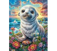 Phoque sur la Plage Tropicale 500 Pièces Puzzle Adulte en Carton Haute Qualité Épais Difficile Moyenne Anti-Stress Décoration Murale Idée Cadeau Saint Valentin 500 PCS