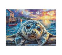 Phoque sur Le récif 500 Pièces Puzzle Adulte en Carton Haute Qualité Épais Pinniped Rock Water Difficile Moyenne Anti-Stress Décoration Murale Idée Cadeau Saint Valentin 500 PCS