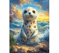 Phoque sur une plage tropicale 500 Pièces Puzzle Pour Ado En Carton Épais Haute Densité Rêve magique de science-fiction Facile Débutant Jeu De Société Idée Cadeau Anniversaire Petit Prix Premium 500 P