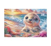 Phoque Vague de l'océan Coucher de Soleil Bord de mer Côte Vie décontractée Puzzle 1000 Pièces pour Adultes Agréable Amusant Et Relaxant Parfait pour Famille Et Moments Libres （75x50cm）
