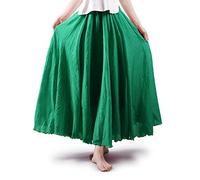 Phorecys Jupe Longue Femme Boh閙ien Tour de Taille Elastique Casual Coton Jupe Maxi Herbe Verte 105cm