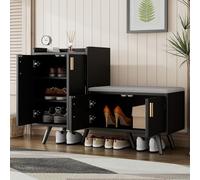 phosir Armoire à chaussures avec 4 portes et banc, étroit, moderne, en noyer noir, 120 x 34 x 82 cm, grand espace de rangement pour couloir