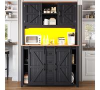 phosir Armoire de cuisine 115 x 40 x 174,7 cm avec application LED et synchronisation de musique - Armoire haute, buffet avec portes en X et portes coulissantes, étagères réglables, noir, pour cuisine