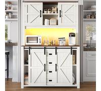phosir Armoire de cuisine 115 x 40 x 174,7 cm avec application LED et synchronisation de musique - Armoire haute, buffet avec portes en X et portes coulissantes, étagères réglables, blanc, pour