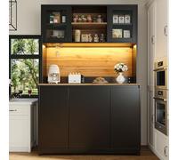 phosir Armoire de cuisine 120 x 40 x 180 cm avec application LED et synchronisation de musique - Armoire haute, buffet avec portes en acrylique, dispositif de suspension en verrerie et compartiment à