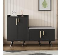 phosir Banc à chaussures moderne avec design en bois de noyer noir, rangement multifonction de chaussures et assise rembourrée