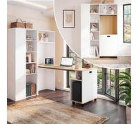 phosir Bureau d'angle pliable gauche, bibliothèque, prise, port USB, étagères réglables en hauteur, protection anti-basculement, peu encombrant, pour bureau à domicile et bureau