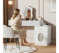phosir Coiffeuse avec miroir LED, 3 tiroirs | Lumière LED pour changer la lumière de la pièce ; 3 tiroirs pour cosmétiques et outils de coiffage ; tabouret en kit - aucun