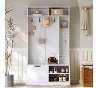 phosir Ensemble de meubles à chaussures avec banc, garde-robe de couloir et 6 crochets, armoire complète pour couloir et entrée, 100 x 185 cm, blanc
