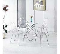 phosir Ensemble de table de salle à manger ronde 5 pièces avec 4 chaises en velours et cadre chromé, salon de salle à manger luxueux pour 4 personnes, ensemble de meubles de salle à manger modernes