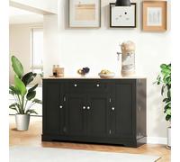 phosir Meuble de Rangement Moderne Noir 138cm - Anti-Bascule avec Tiroir, Vitrine et Étagères Réglables pour Cuisine et Salon