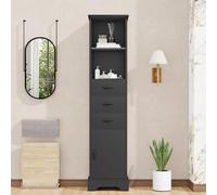 phosir Meuble haut de salle de bain noir avec 3 tiroirs, compartiments ouverts et étagères réglables, laqué imperméable, pour salle de bain et WC d'invités