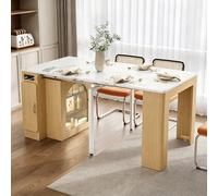 phosir Table à manger extensible 83-150 cm avec LED et prise, chariot de service mobile et îlot de cuisine avec roulettes, comme table de bar ou buffet - Naturel