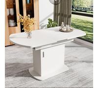 phosir Table à manger ovale extensible 110/130 cm avec espace de rangement, table de salle à manger moderne en blanc/argent, table de cuisine pour cuisine, salle à manger, salon