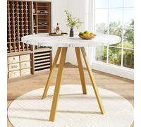 phosir Table à manger ronde 80 cm aspect marbre et pieds dorés - Table de cuisine, table de salle à manger pour 4 personnes, peu encombrant, robuste et facile d'entretien