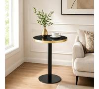 phosir Table d'appoint ronde aspect marbre avec bord doré et structure en métal, table basse stable et polyvalente, table de chevet et table de balcon, noire