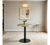 phosir Table d'appoint ronde aspect marbre avec bord doré et structure en métal, table basse stable et polyvalente, table de chevet et table de balcon, gris