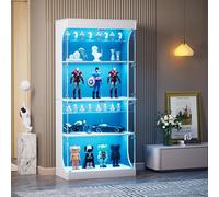 phosir Vitrine LED Blanche 80 x 35 x 165 cm, Armoire vitrine Anti-poussière avec 4 étagères en Verre, Ports USB et USB-C, capteur de Mouvement