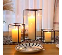 PHOSPHOR Lot de 3 bougeoirs Hurricane en verre noir pour fête de mariage, vacances, anniversaire, décoration d'intérieur