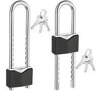 Photect 2 Pcs Cadenas à Anse Longue avec Clé 18 cm Anse Noire à Longueur Réglable Amovible en Laiton Massif pour Portails, Armoires, Motos, Antivols de Vélo