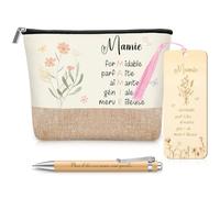Photect 3 Cadeau de Mamie Trousse à Maquillage Stylo à Bille Marque Page Grand-Mère en Bois avec Pompons Cadeau pour Grand-Mère Remerciement pour Anniversaire Noël Retraite Fete des Grand Mere
