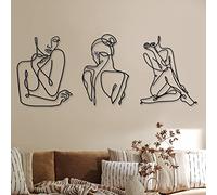 Photect 3 Décorations Murales Minimalistes Art Mural Abstrait en Métal Art Mural de Ligne de Femme Moderne Sculptures Murales de Corps Féminin Art de Ligne en Métal à Suspendre (Noir, Moderne)