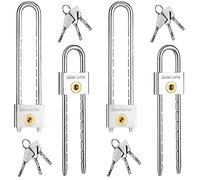 Photect 4 Cadenas à Anse Longue avec Clé Cadenas en Laiton Massif Étanche 2 Pouces de Large Serrures à Anse Réglable Cadenas d'Armoire Amovible Cadenas à Clé de Sécurité pour Porte Extérieur, Argent