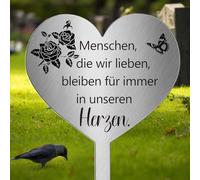 Photect Bouchon Funéraire Coeur en Métal avec Inscription Menschen, Die Wir Lieben, Bleiben für Immer, Denn Sie Hinterlassen Spuren in Unseren Herzen Décoration de Tombe en Forme de Cœur