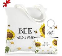 Photect Coffret Cadeau Femme Thème Abeille - 3 Pièces avec Sac Tote, Trousse Maquillage & Porte-Clés pour Anniversaire, Noël, Fête des Mères, Sœur, Maman, Amie