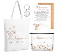 Photect Lot de 5 Cadeau Sage-Femme Cadeau de Remerciement Incluant Trousse Maquillage Sac en Tissu Porte-Clés Carte Remerciement avec Enveloppe Kraft