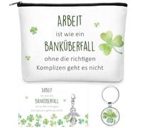 Photect Porte-Bonheur Porte-Clés Ange Gardien Trèfle à Quatre Feuilles Trousse de Maquillage Carte de Vœux Inspirante Cadeau d'Adieu pour Collègue Nouvel Emploi(Arbeit ist Wie EIN Banküberfall)