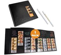 Photo Booth Nook Album de scrapbooking (1 pièce) - Journal de scrapbooking avec couverture en cuir - 40 pages noires, fente de couverture de 5,1 x 15,2 cm et inserts de bande photo - Idéal pour les photos de mariage, de remise de diplôme, d'anniversaire
