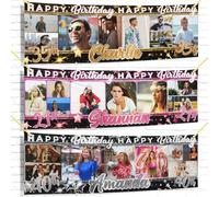 Photo d'anniversaire personnalisée de 0,3 x 0,9 m - Bannière fabuleuse argentée dorée rose fête personnalisée décoration anniversaire femme homme garçon fille enfants cadeau 18e 20e 30e 40e 50e 60e